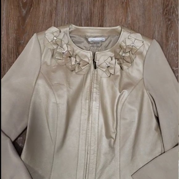 (L) Peter Nygard 100% Leather Knit Detail Metallic Fancy Formal Special Occasion - Picture 2 of 9